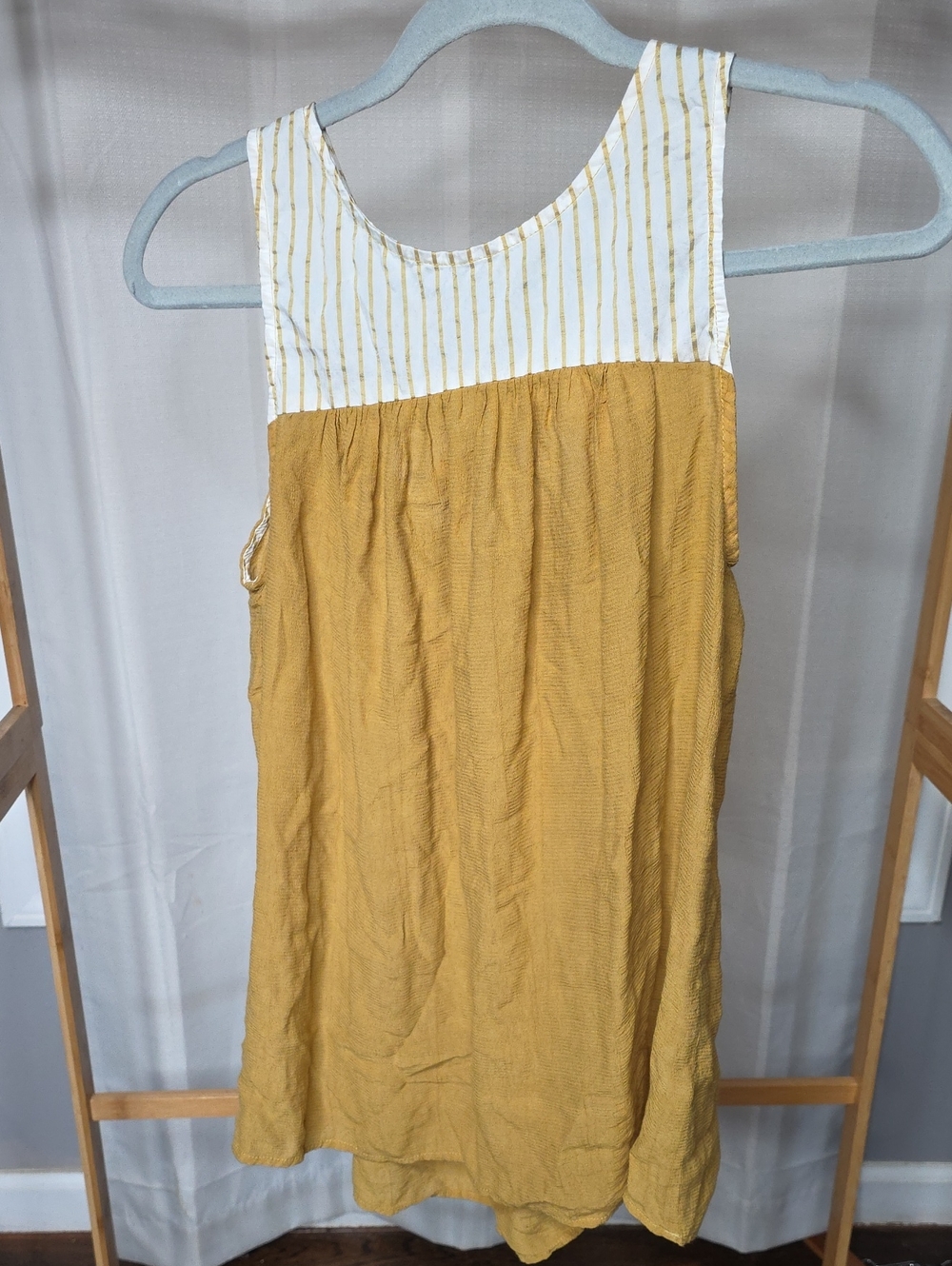 Doe & Rae Mustard Yellow Sleeveless Dress Top with White Striped Yoke